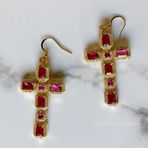 Bejeweled Cross Earrings in Ruby